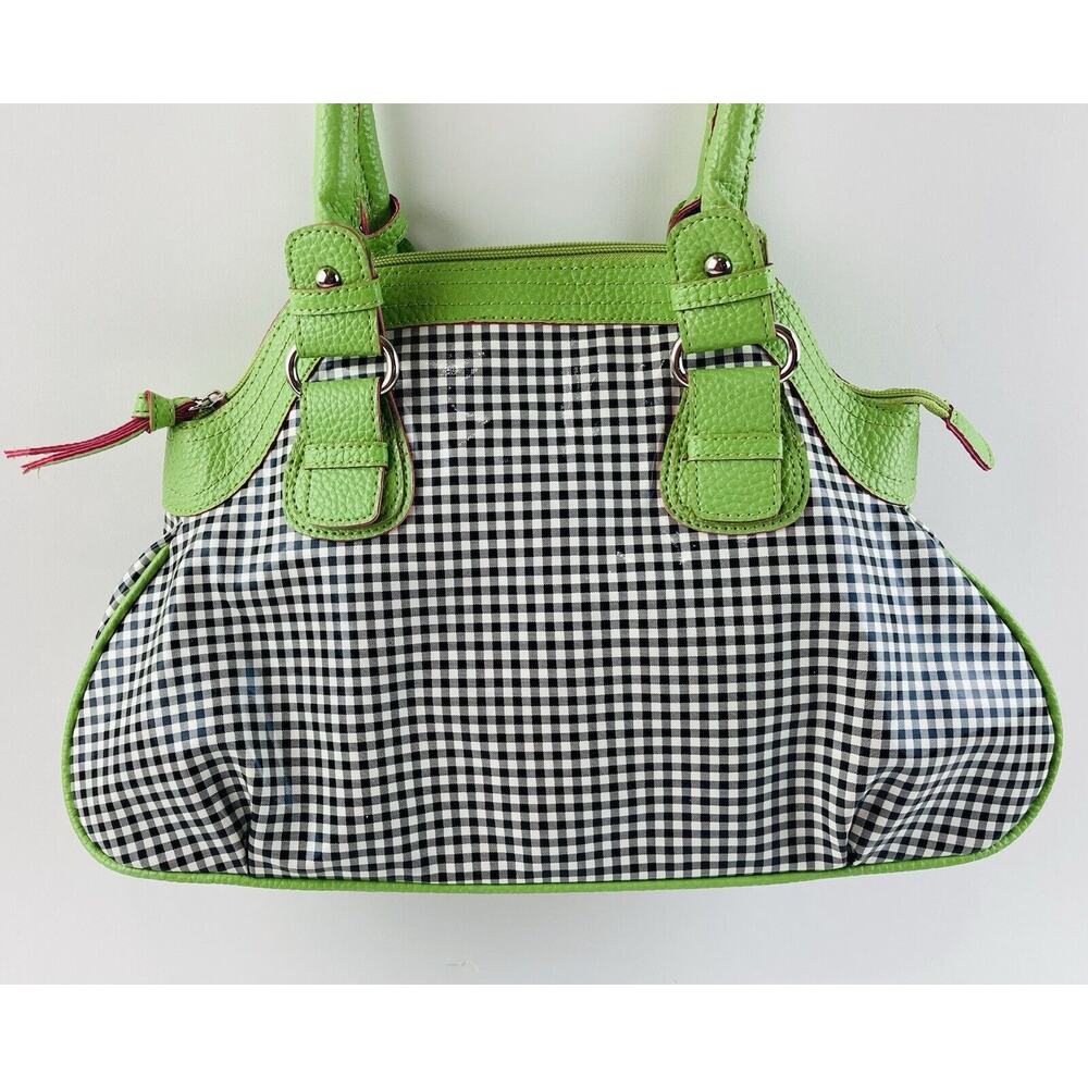 Jazza Vintage Vinyl Plastic Black White Checker Purse Shoulder Bag Lime Neon Gre - Picture 2 of 12